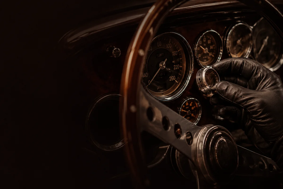 Detalhe de inspeção em painel de automóvel clássico